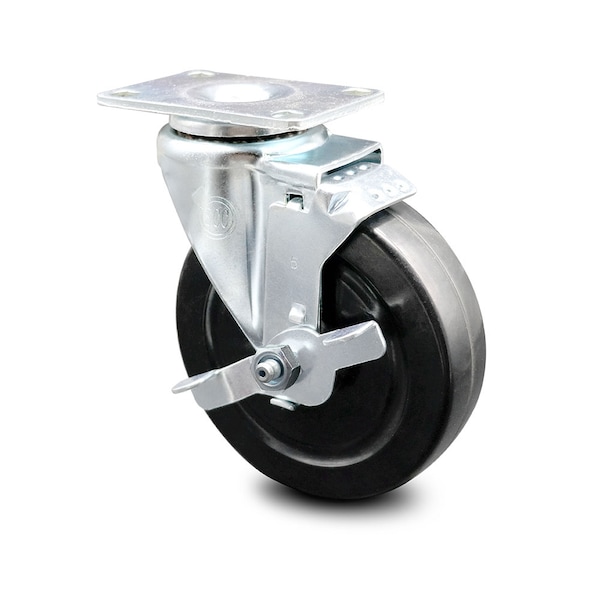 5 Inch Hard Rubber Wheel Swivel Top Plate Caster with Brake